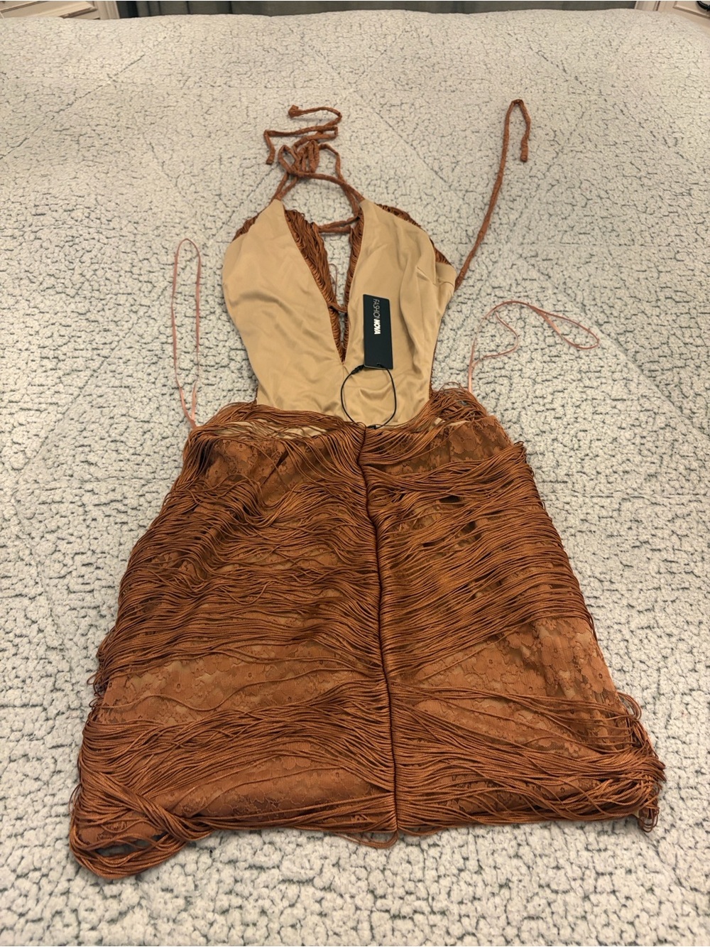 Women’s Halter Fringe Mini Dress in Rust